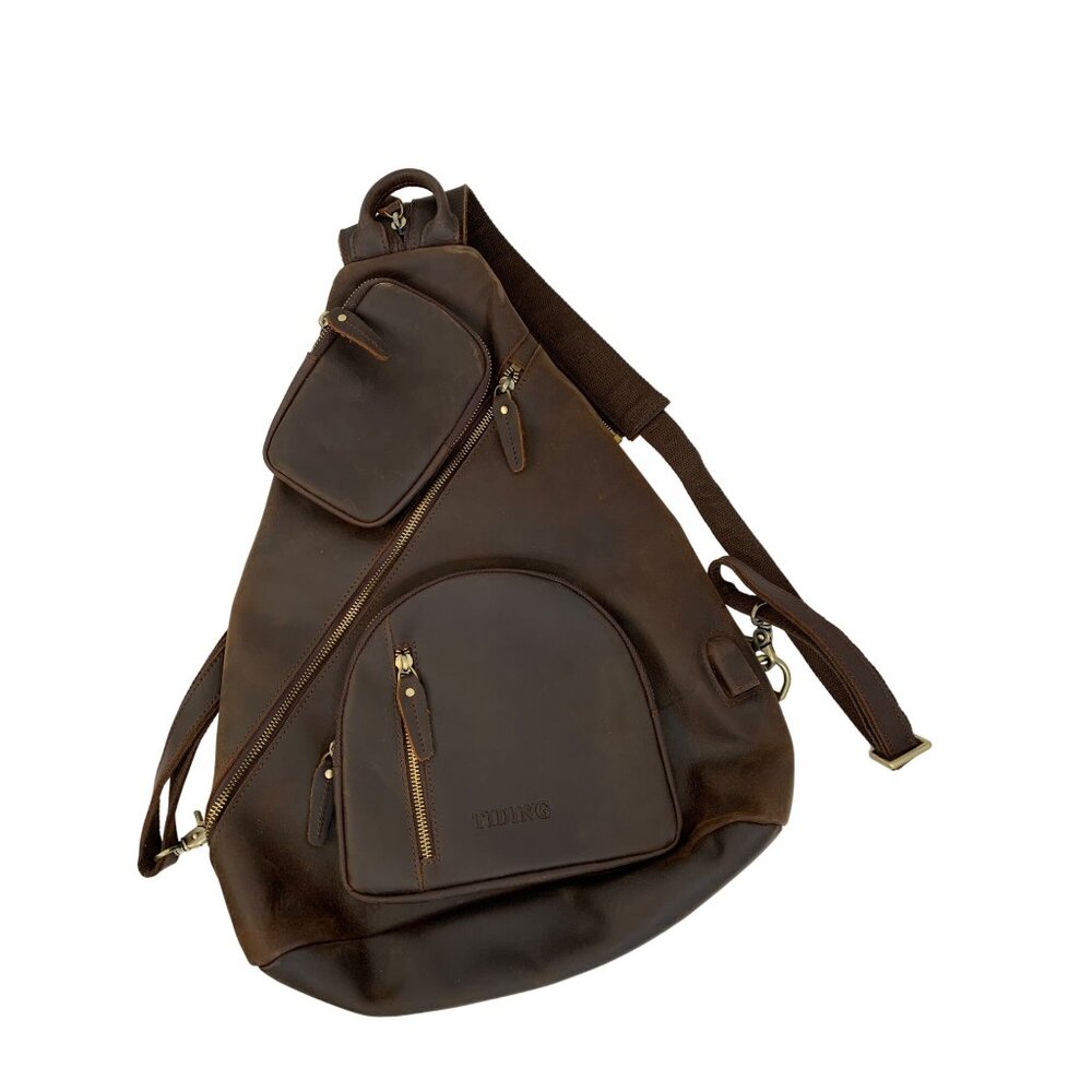 Rare Vtg Tiding Leather Cowhide Sling Messenger Crossbody Shoulder Bag Men 6953